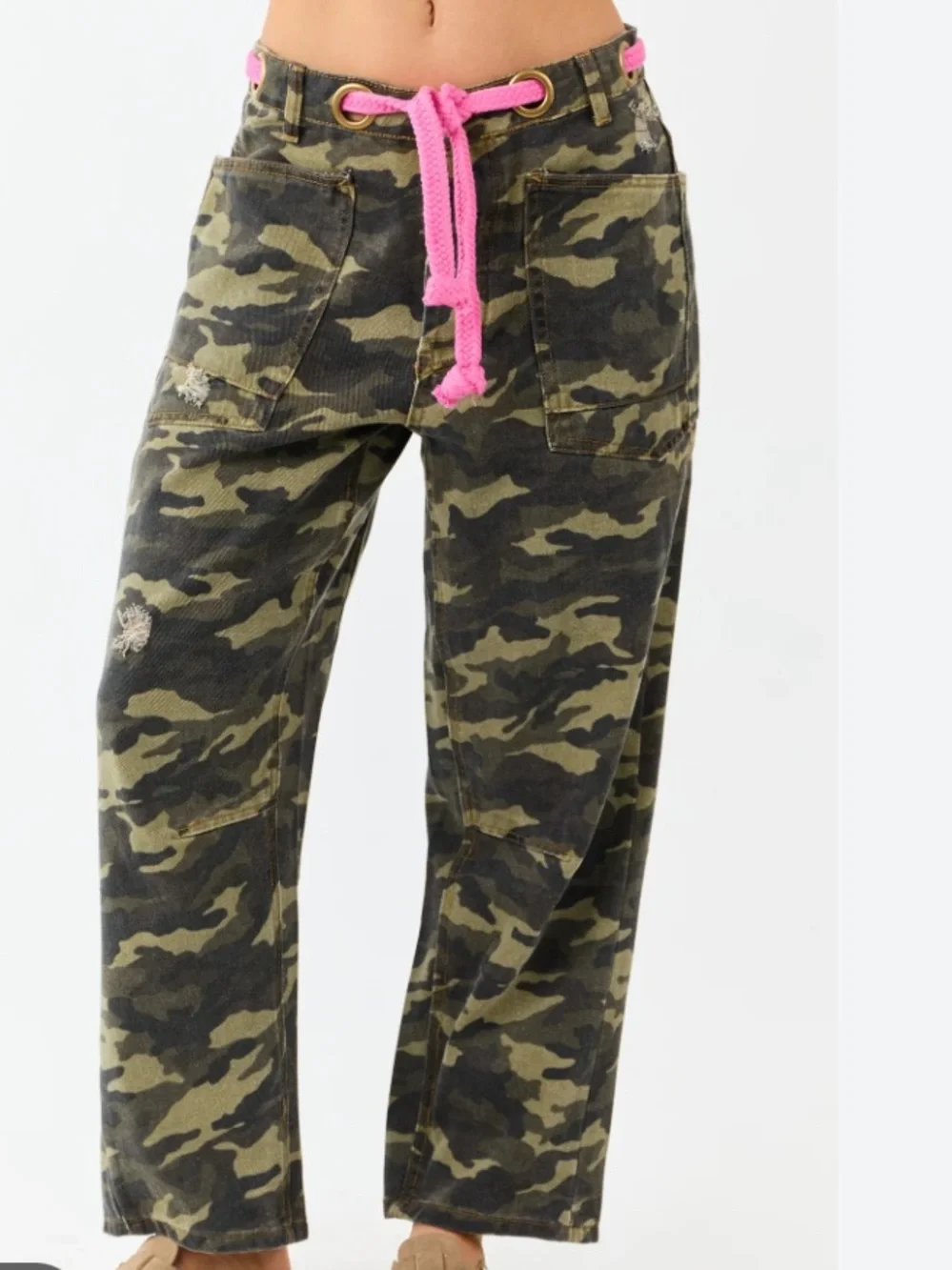 BiBi Olive Green Camo Wide-Leg Barrel size small